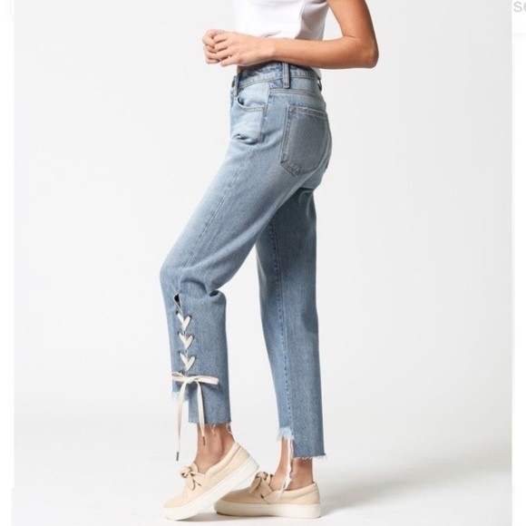HIDDEN Tracey Lace Up High Rise Boho Straight Raw Hem Jeans Size 27 - Picture 7 of 10